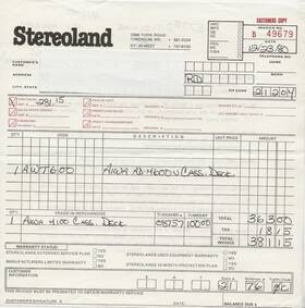 Ad-m600u Aiwa Vintage 12/23/1980 Stereo Cassette Deck Sales Receipt Htf Rare