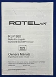 Original Rotel RSP-980 Surround Sound Processor Owner's Manual. Fixed Price $19.95.