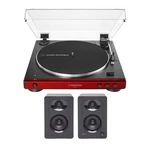 Audio Technica AT-LP60XBT Bluetooth Turntable Red Bookshelf Speakers. Fixed Price $338.99.