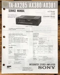 Sony TA-AX285 TA-AX380 TA-AX381 Amplifier Service Manual *original*. Fixed Price $19.97.